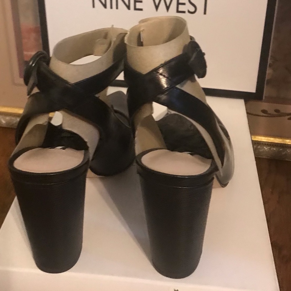 Brand new Nine West size 7 black leather strapped heels.